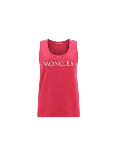 Moncler Fuchsia Tank Top With Logo In Pink
