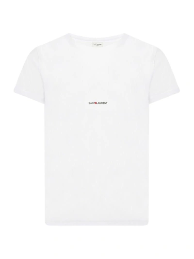 Saint Laurent Man White Cotton T-shirt In Archive Beige