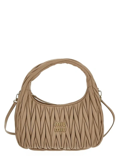 Miu Miu Miu Wander Hobo Bag In Beige