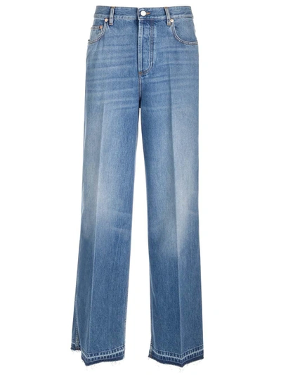 Valentino Blue Wide Denim Jeans In Medium Blue Denim