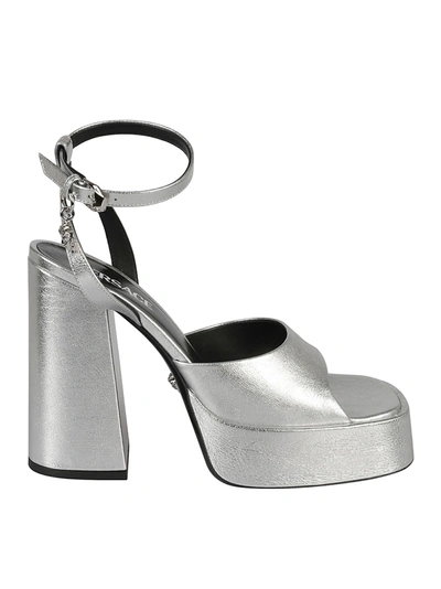 Versace Medusa Ankle Strap Platform Sandal In Silver