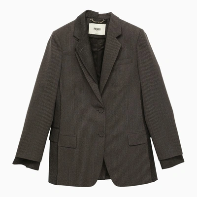 Fendi Double-layer-effect Pinstriped Jacket In Grey
