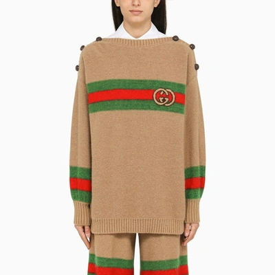 Gucci Web Detail Wool Top In Cream