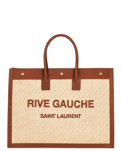 Saint Laurent Women Rive Gauche Raffia Tote Bag In Cream