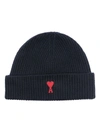 Ami Alexandre Mattiussi Black Beanie With Turn-up Brim And Adc Embroidery On The Front In Wool Man In Blue