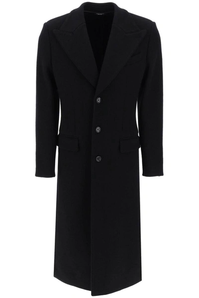Dolce & Gabbana Long Single-breasted Deconstructed Coat In Black