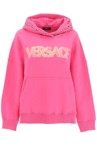 Versace Logo-print Detail Hoodie In Fuxia Yellow (fuchsia)