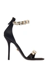 Versace 110mm Crystal-embellished Silk Stiletto Sandals In Black