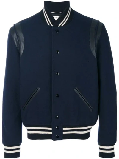 Saint Laurent Wool Gabardine Teddy W/ Leather Details, Blue