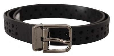 Dolce & Gabbana Black Calf Leather Perforated Metal Buckle Belt