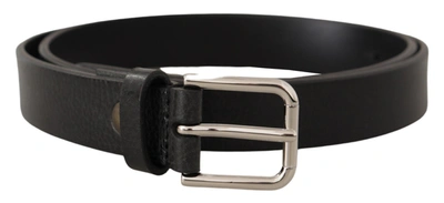 Dolce & Gabbana Elegant Black Leather Belt With Metal Men's Buckle