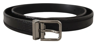 Dolce & Gabbana Black Ostrich Exotic Leather Logo Metal Buckle Belt