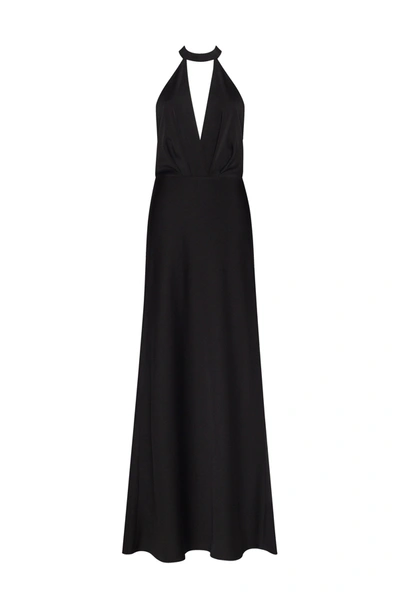 Milla Classical Black Halterneck Satin Maxi Dress, Xo Xo
