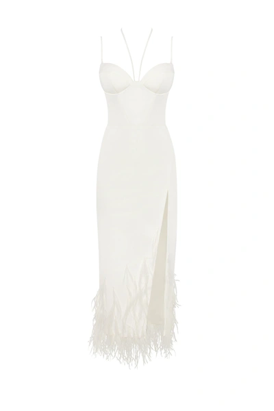 Milla White Cocktail Dress Decorated With Feathers, Xo Xo