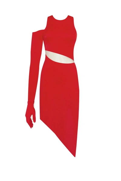 Milla Jaw-dropping Asymmetric Red Midi Dress, Xo Xo