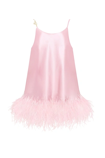 Milla Bohemian Pink Feather-trimmed Slip Mini Dress, Xo Xo