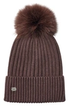 SOIA & KYO RIBBED BEANIE WITH FEATHER POM