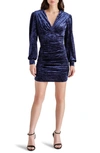 STEVE MADDEN KALI EMPIRE WAIST LONG SLEEVE STRETCH CRUSHED VELVET MINIDRESS