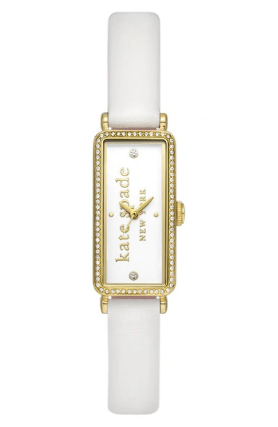 Kate Spade Women's Goldtone Stainless Steel, Cubic Zirconia & Leather Strap Watch/16mm X 32mm In White