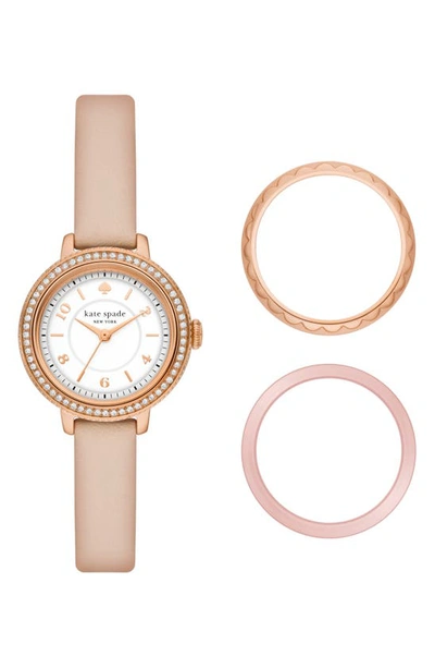 Kate Spade Women's Morningside Three Hand Pink Pro-planet Leather Watch 28mm Gift Set