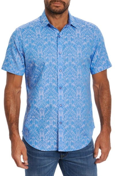 Robert Graham Highland Short Sleeve Button Down Shirt In Light Blue