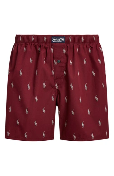 Polo Ralph Lauren Hanging Woven Cotton Boxers In Red Mini Gingham