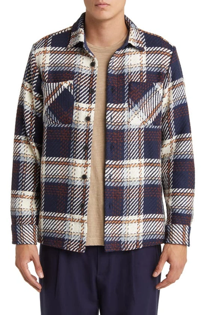 Wax London Whiting Astro Check Overshirt In Navy