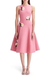 OSCAR DE LA RENTA GARDENIA APPLIQUÉ SLEEVELESS FIT & FLARE DRESS