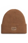 RAG & BONE BLAKE LOGO PATCH WOOL BLEND RIB BEANIE