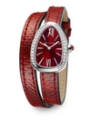BVLGARI Serpenti Stainless Steel, Diamond & Red Karung Strap Watch