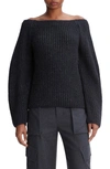 Vince Marled Wool Off-shoulder Sweater In Heather Charcoal