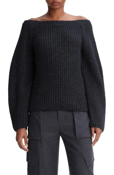 Vince Marled Wool Off-shoulder Sweater In H Charcoal