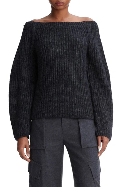 Vince Marled Wool Off-shoulder Sweater In Heather Charcoal
