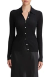 Vince Ribbed Button Front Cardigan In Black