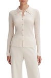 Vince Ribbed Button Front Cardigan In Pale Sand