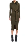 En Saison Long Sleeve Belted Midi Dress With Faux Fur Collar In Olive In Olive