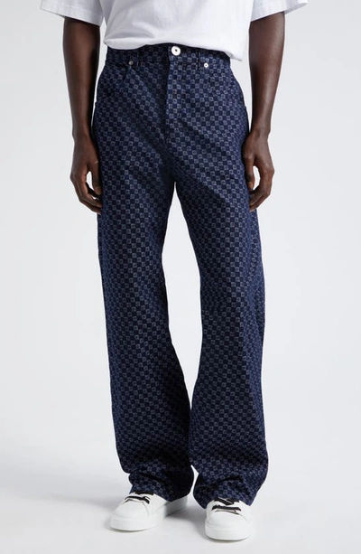 Balmain Monogram-jacquard Wide-leg Jeans In Blue