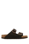 Birkenstock Brown Slip-on Sandals With Engraved Logo In Leather And Cork Man In Brown