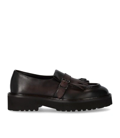 Doucal's Deco' Dark Brown Loafer With Fringe