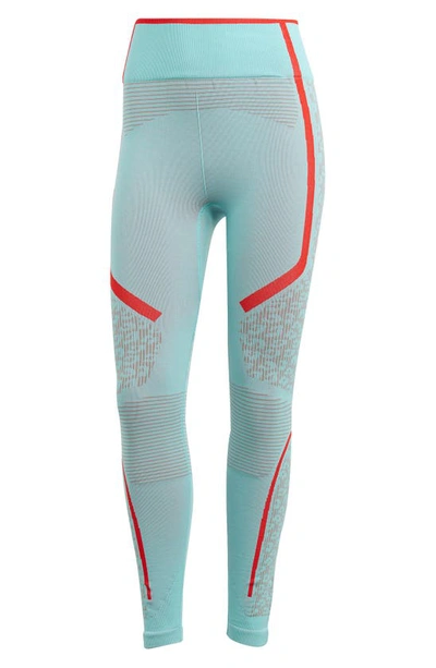 Adidas By Stella Mccartney Truestrength Seamless Yoga Leggings In Easy Mint/grey/red