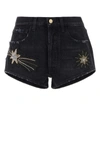 Alanui Denim Shorts With Distressed Trimmings And Embroidered Detailing In Black
