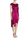 ST JOHN Satin Cap-Sleeve Hi-Lo Dress