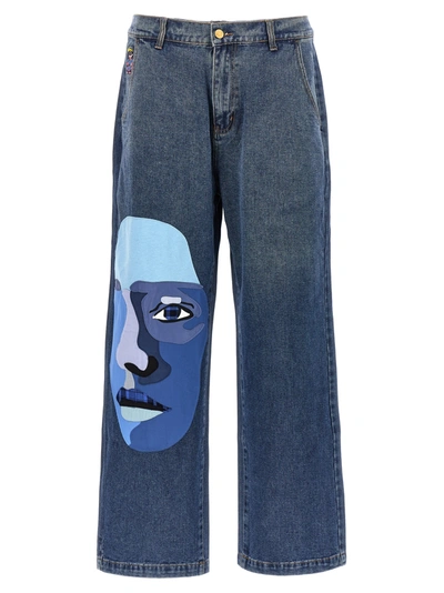 Thom Browne Blue Face Jeans In Charcoal