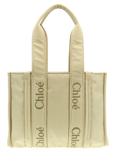 Chloé Woody Tote Bag White In 22m Dusty Ivory
