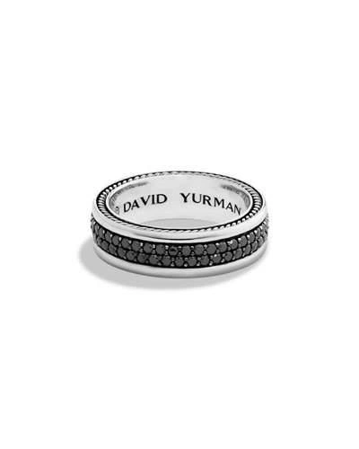 David Yurman Men's Streamline Two-row Band Ring With Black Diamonds In Silver, 6.5mm In Black/silver