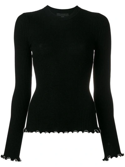 Alexander Wang Embellished Lace-trimmed Stretch-knit Sweater In Black