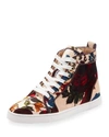 CHRISTIAN LOUBOUTIN BIP BIP VELVET HIGH-TOP SNEAKER, BEIGE,PROD198990186