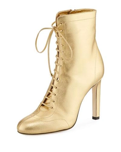 Jimmy Choo Daize 85 Lace-up Metallic Leather Boots In Roman Gold
