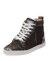 CHRISTIAN LOUBOUTIN BIP BIP SEQUINED RED SOLE HIGH-TOP SNEAKER,PROD198990187