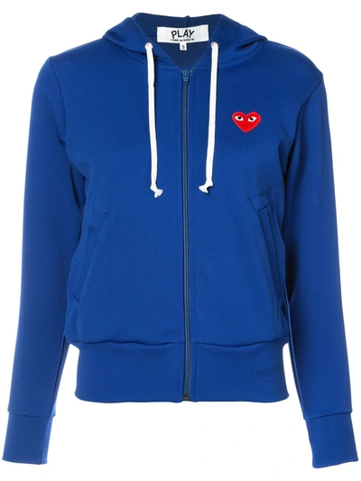 Comme Des Garçons Play Embroidered Heart Hoodie In Blue
